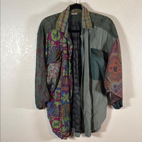 Calamo Made in Italy Patchwork Over-shirt Artsy Lagenlook Size Large - Picture 2 of 7